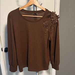 Chic Brown Embellished Blouse